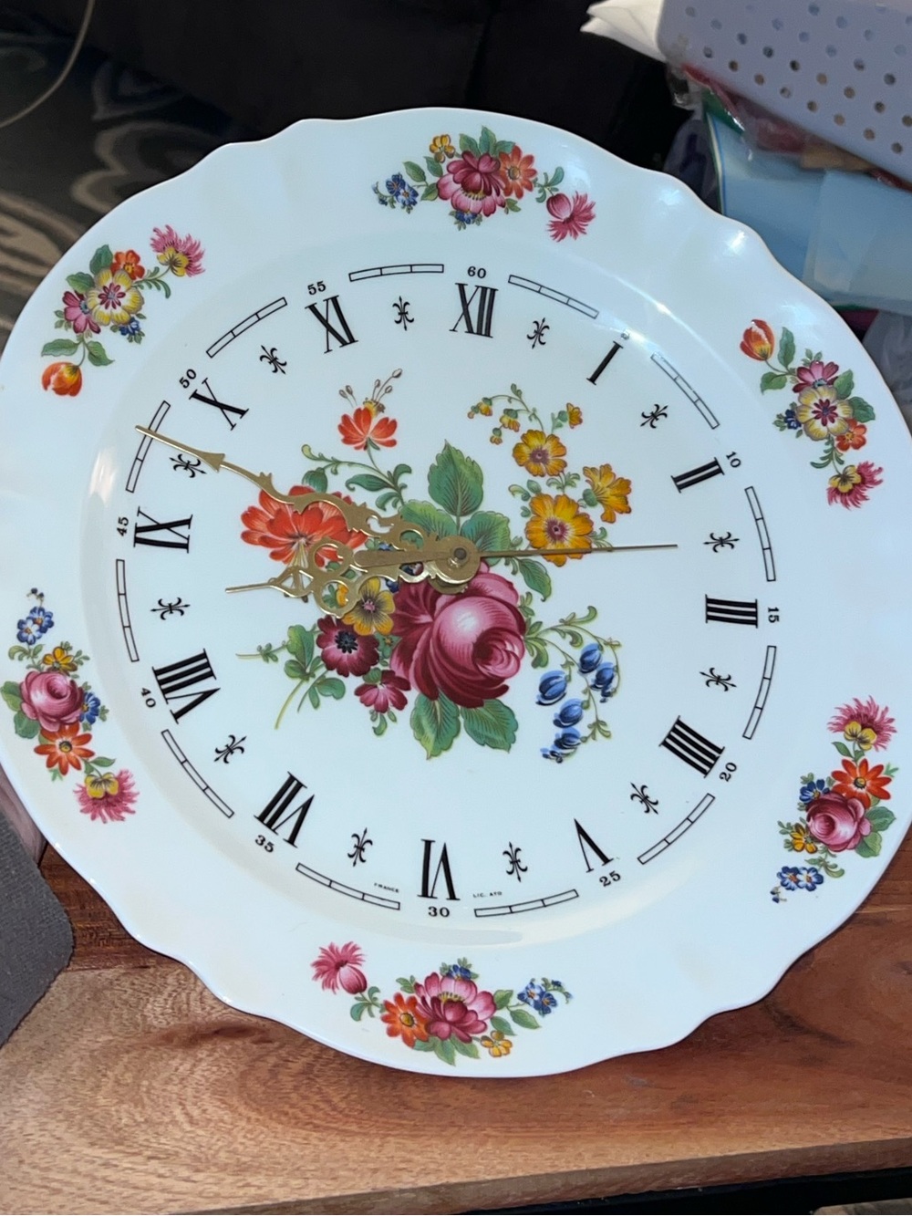 Vintage Le Trefle Limoges France Floral Porcelain Wall Clock 12”